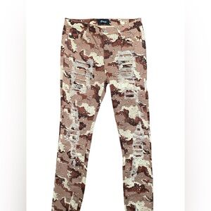 Guapi NWNT Jeans Mens 34 Brown Camo Distressed Slim Stacked Paint Splatter